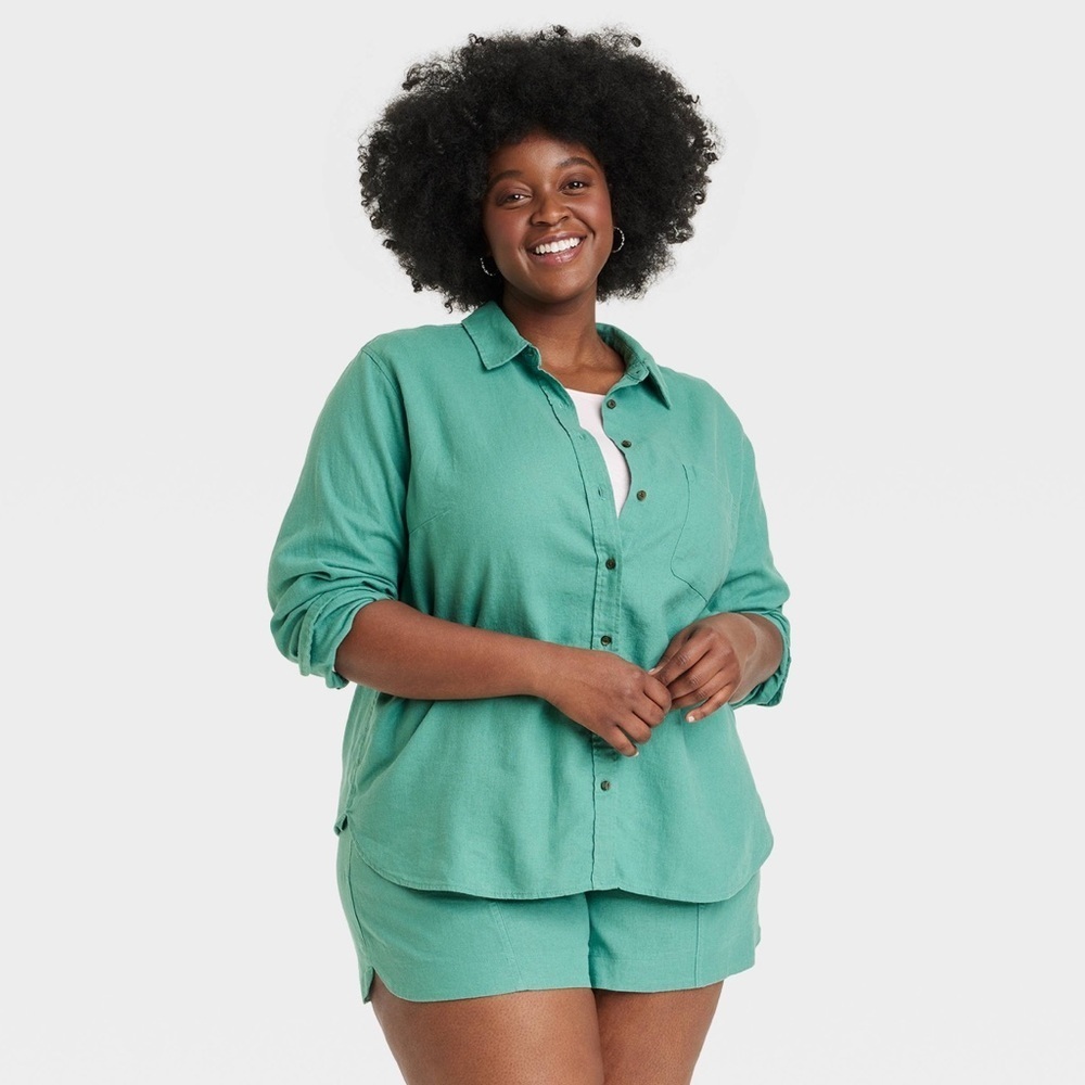Summer Style Universal Thread 100% Linen green Shirt